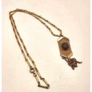 Signed Celebrity NY 1950's Tassel Necklace Pendant on 23 Inch Chain, Mesh Penda